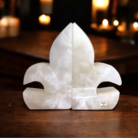 VTG White Onyx Fleur-de-Lis Bookends - Picture 1 of 4